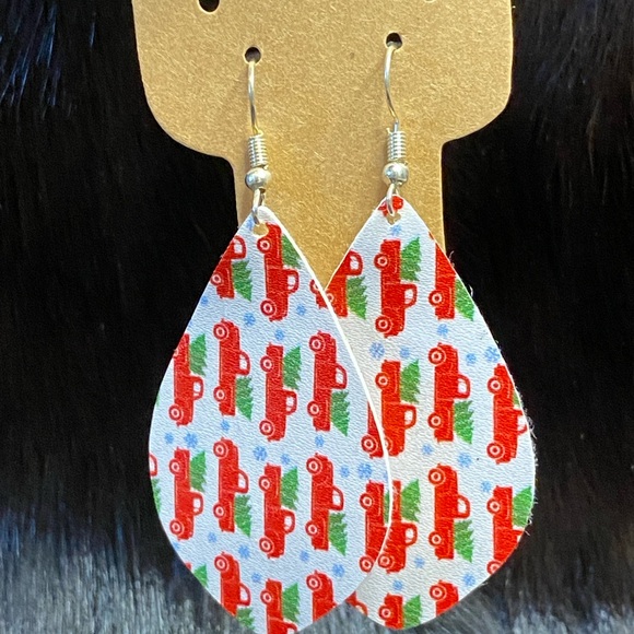 Red and White Car Print Kids Earrings - Picture 2 of 2